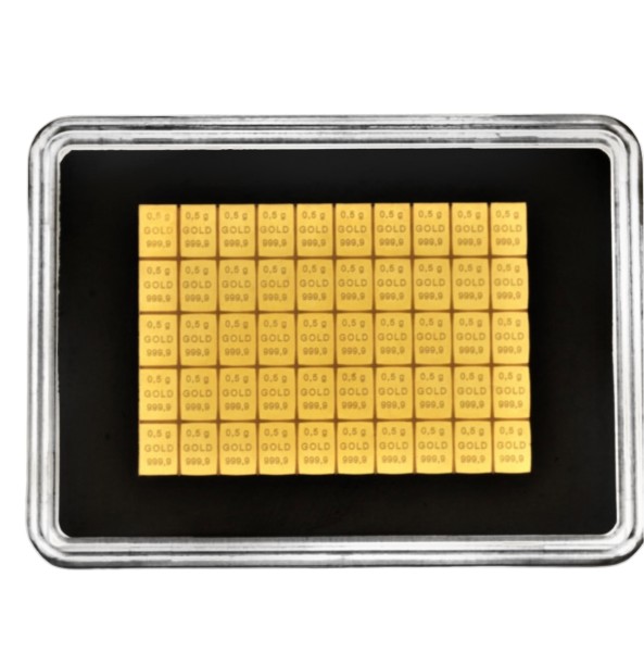 Goldtafel aus Tafelbarren 50 x 0,5 Gramm 25 Gramm